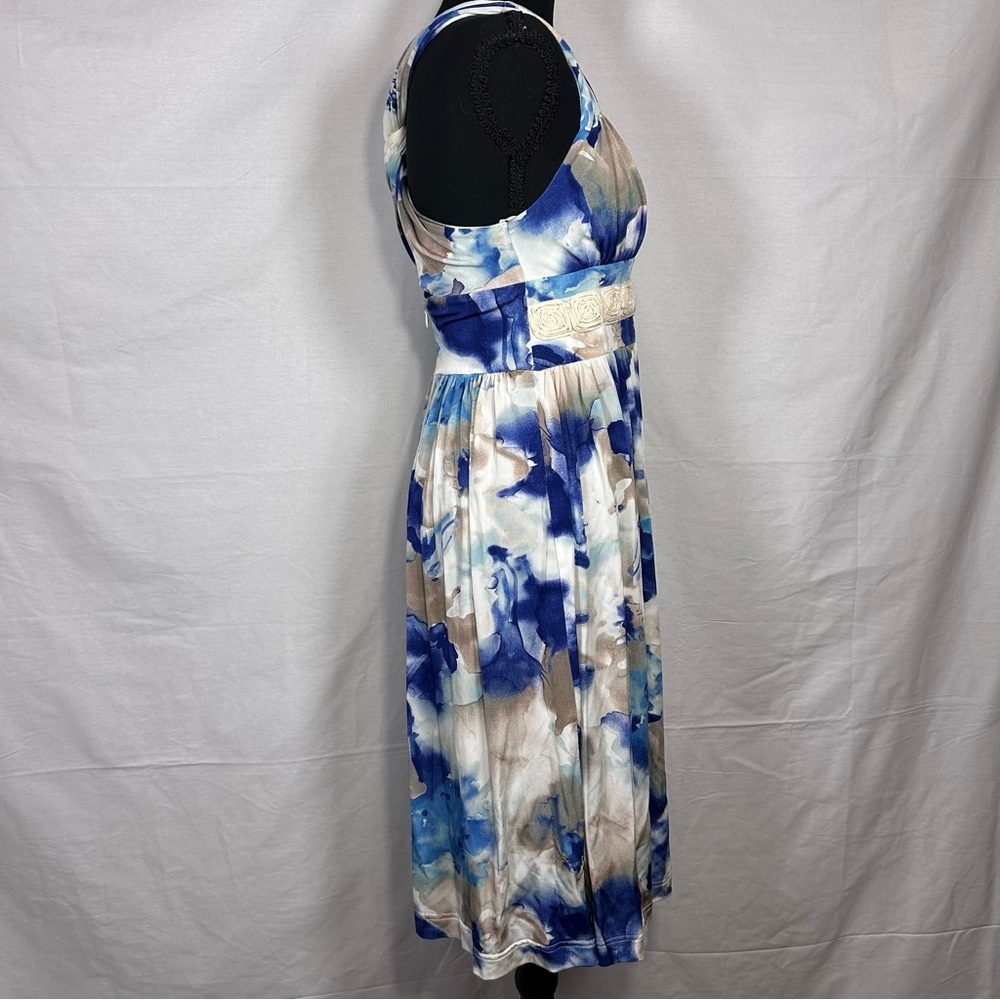 Blue & Cream Watercolor Sleeveless Midi Dress - Picture 3 of 7